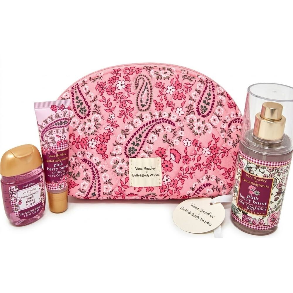 Bath & Body Works EXCLUSIVE Vera Bradley Pink Berry Burst Paisley Bag X4